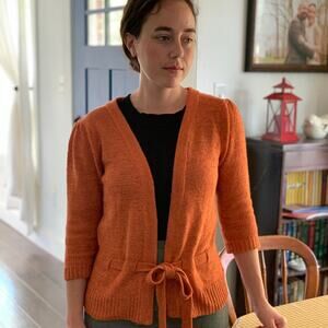 August Silk Pumpkin Colored Cardigan With Tie, SP